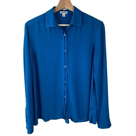 Acne Studios Button Front Raw Hem Blouse Size 34 - Picture 1 of 8